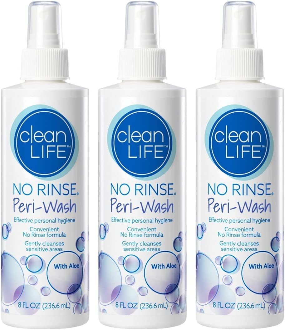 No-Rinse Peri-Wash Perineal Cleanser 8 fl oz (Pack of 3) – pH Balanced, Rinse-Free Formula with Aloe & Vitamin E | Soothes & Moisturizes Sensitive Skin | No Alcohol | Hospital Trusted, Made in USA