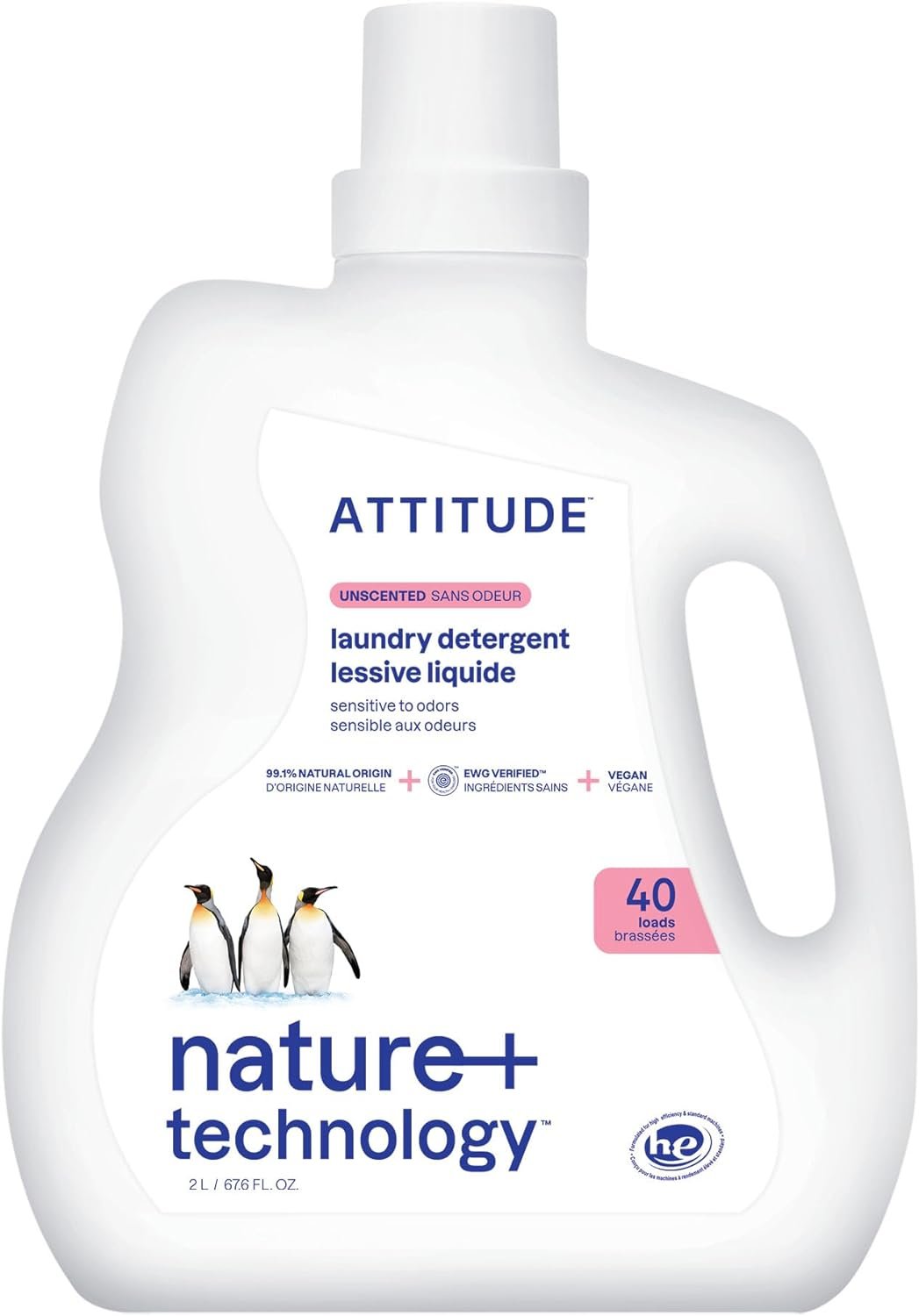 ATTITUDE Free and Clear Liquid Laundry Detergent, Unscented, 40 Loads