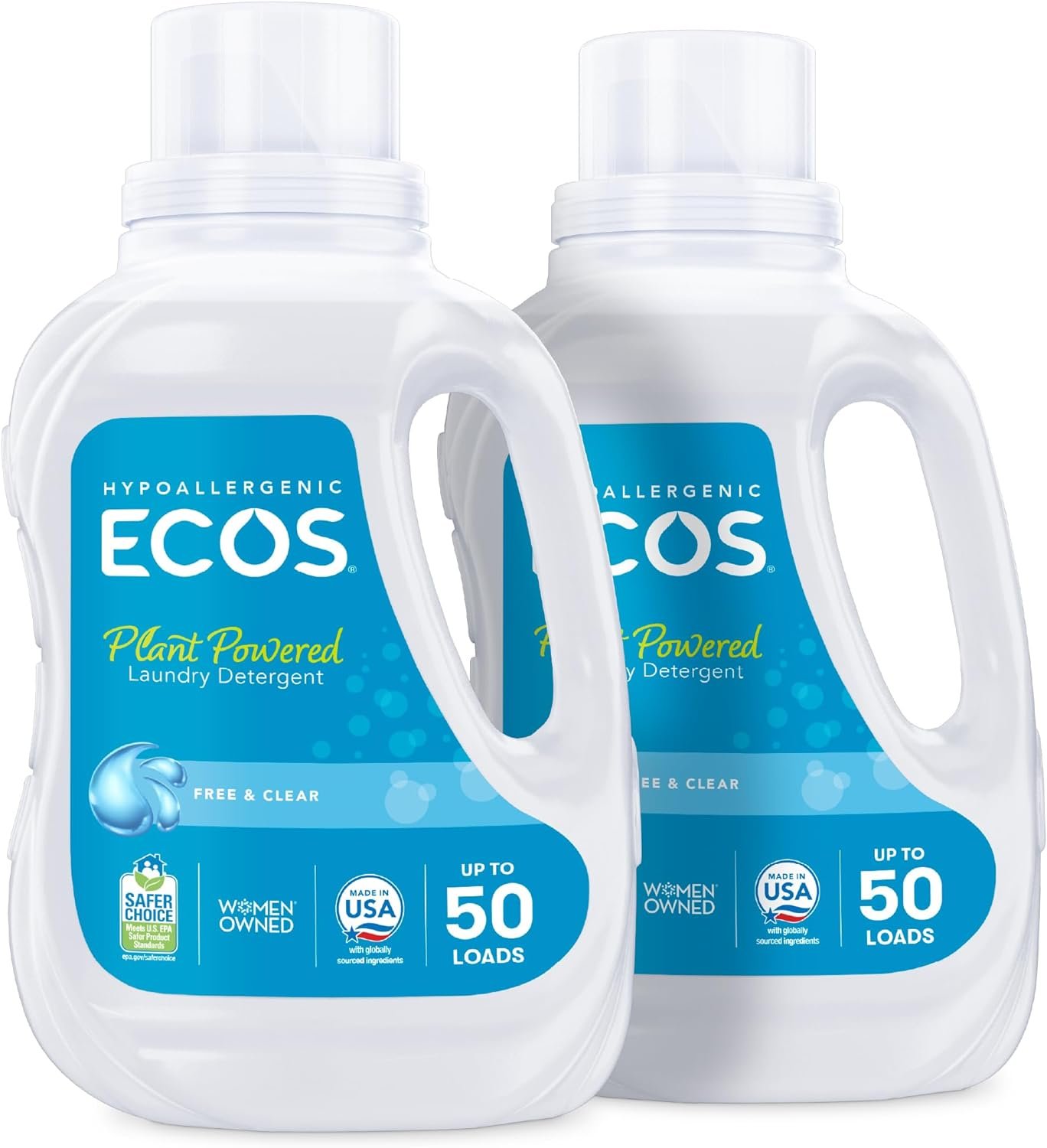 ECOS Laundry Detergent Liquid, Free & Clear, 50 Fl Oz (Pack of 2)